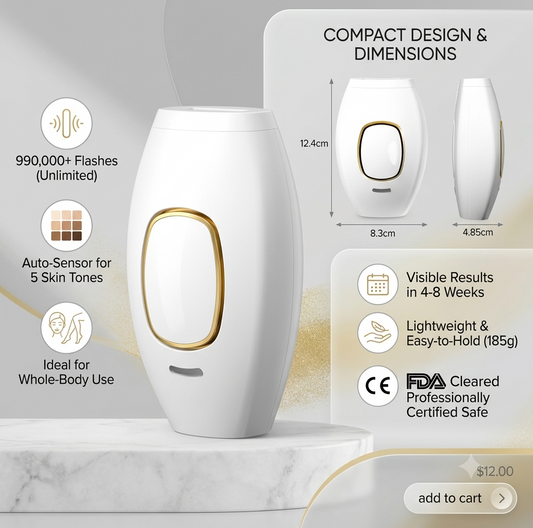 Professional IPL Laser Hair Removal Device for Women & Men – Permanent At-Home Hair Removal System with Razor & Safety Glasses