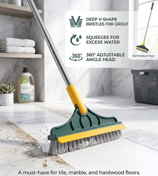 2-in-1 Broom & Floor Wiper | Dual-Purpose Cleaning Brush with Strong Bristles & Built-In Squeegee Blade