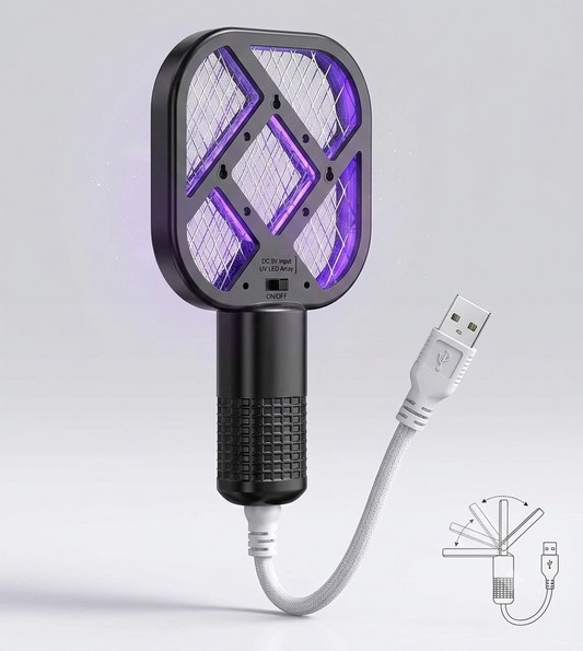 USB Rechargeable Mosquito Killer Racket with UV Light – Portable Bug Zapper for Home & Office